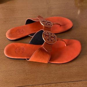 Tory Burch size 8 leather sandals in fun orange color